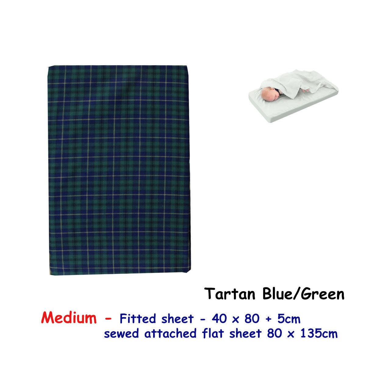 Tartan Blue Bassinet Fitted Sheet with Attached Flat Sheet - 40 x 80 + 5 cm - SuperSaverAU - view 1
