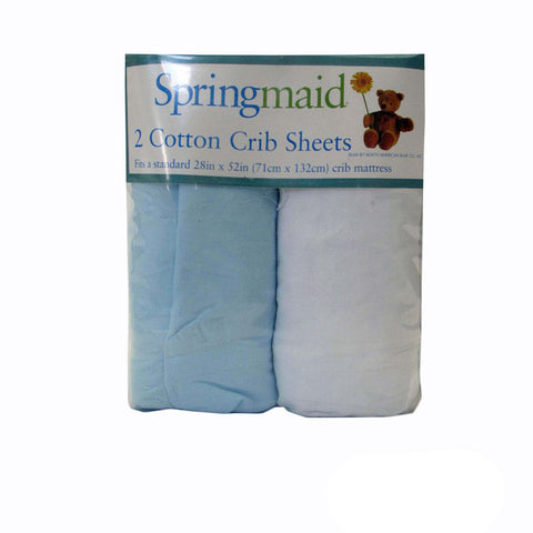 2 Piece Baby Cot 100% Cotton Fitted Sheets Blue & White 71 x 132 + 19cm - SuperSaverAU - view 1