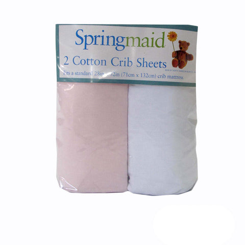 2 Piece Baby Cot 100% Cotton Fitted Sheets Pink & White, 71 x 132 + 19cm - SuperSaverAU - view 1