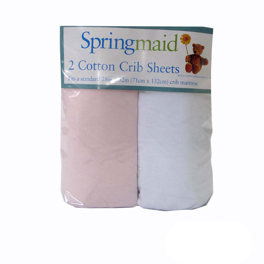 2 Piece Baby Cot 100% Cotton Fitted Sheets Pink & White, 71 x 132 + 19cm - SuperSaverAU - view 1