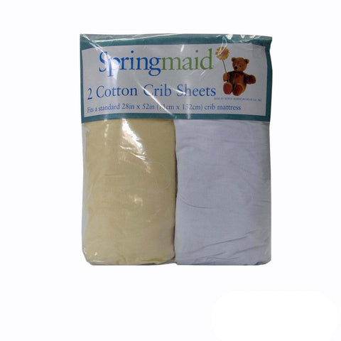 2 Piece Baby Cot 100% Cotton Fitted Sheets Yellow & White 71 x 132 + 19cm - SuperSaverAU - view 1