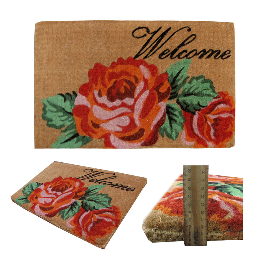Extra Thick Flower Coir Door Mat 45 x 75 cm - Rose Textured Design - SuperSaverAU - view 1