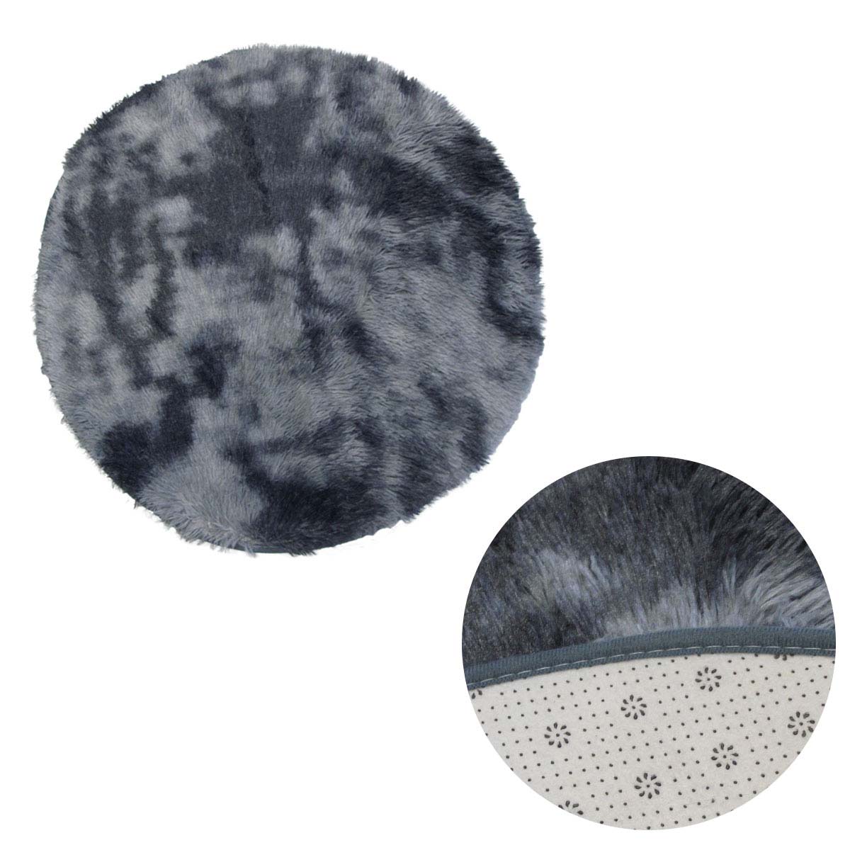 2-Toned Extra Light Weighted Shaggy Fluffy Floor Mat 80cm Diameter - Grey - SuperSaverAU - view 1