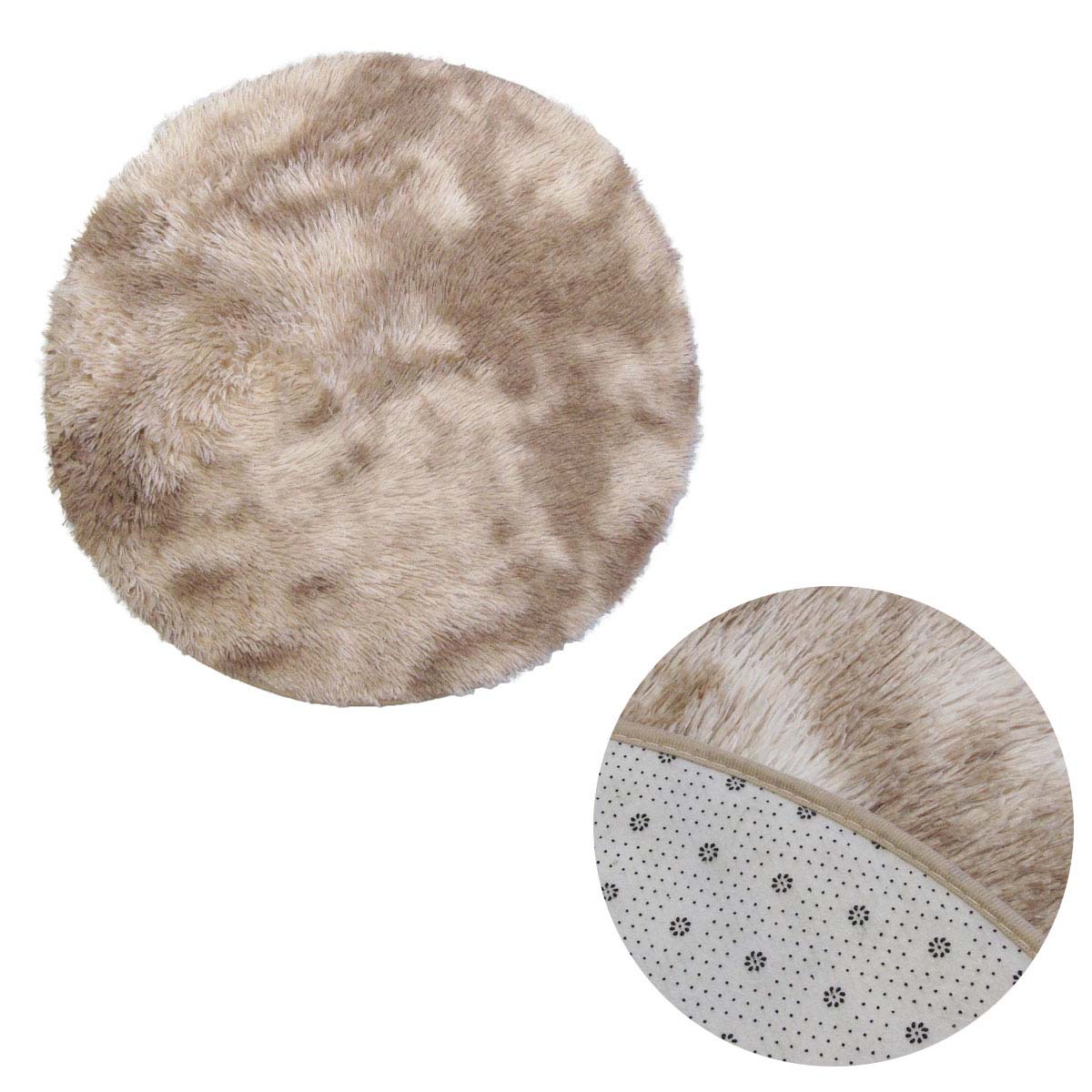 2-Toned Extra Light Weighted Shaggy Fluffy Floor Mat 80cm Diameter - Natural