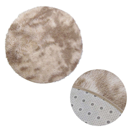 2-Toned Extra Light Weighted Shaggy Fluffy Floor Mat 80cm Diameter - Natural