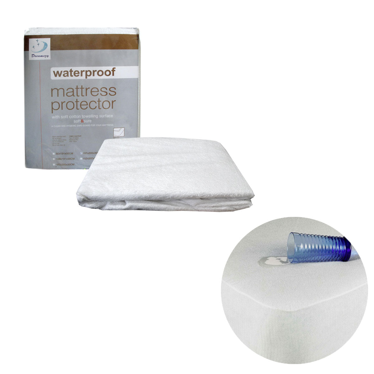 Fully Fitted Terry Waterproof Mattress Protector 107x205x30cm, Solid Colour Design - SuperSaverAU - view 1