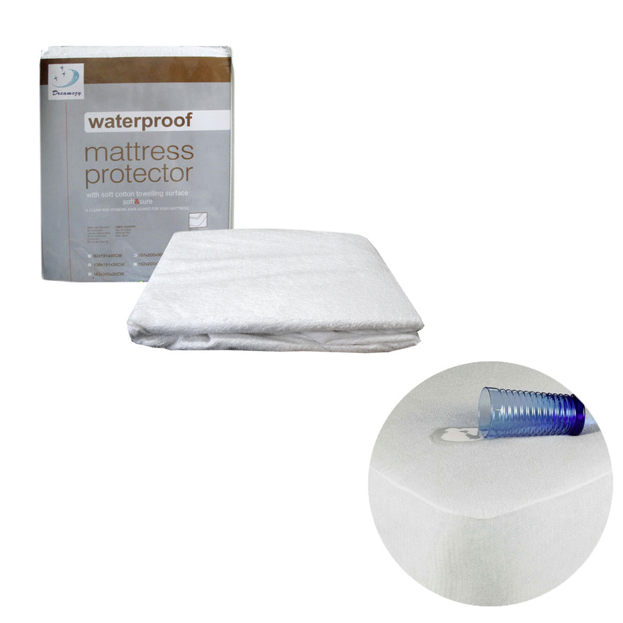 Fully Fitted Terry Waterproof Mattress Protector 107x205x30cm, Solid Colour Design - SuperSaverAU - view 1