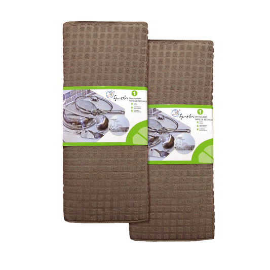 Set of 2 Super Absorbent Microfibre Checkered Dish Drying Mats 50x38 cm