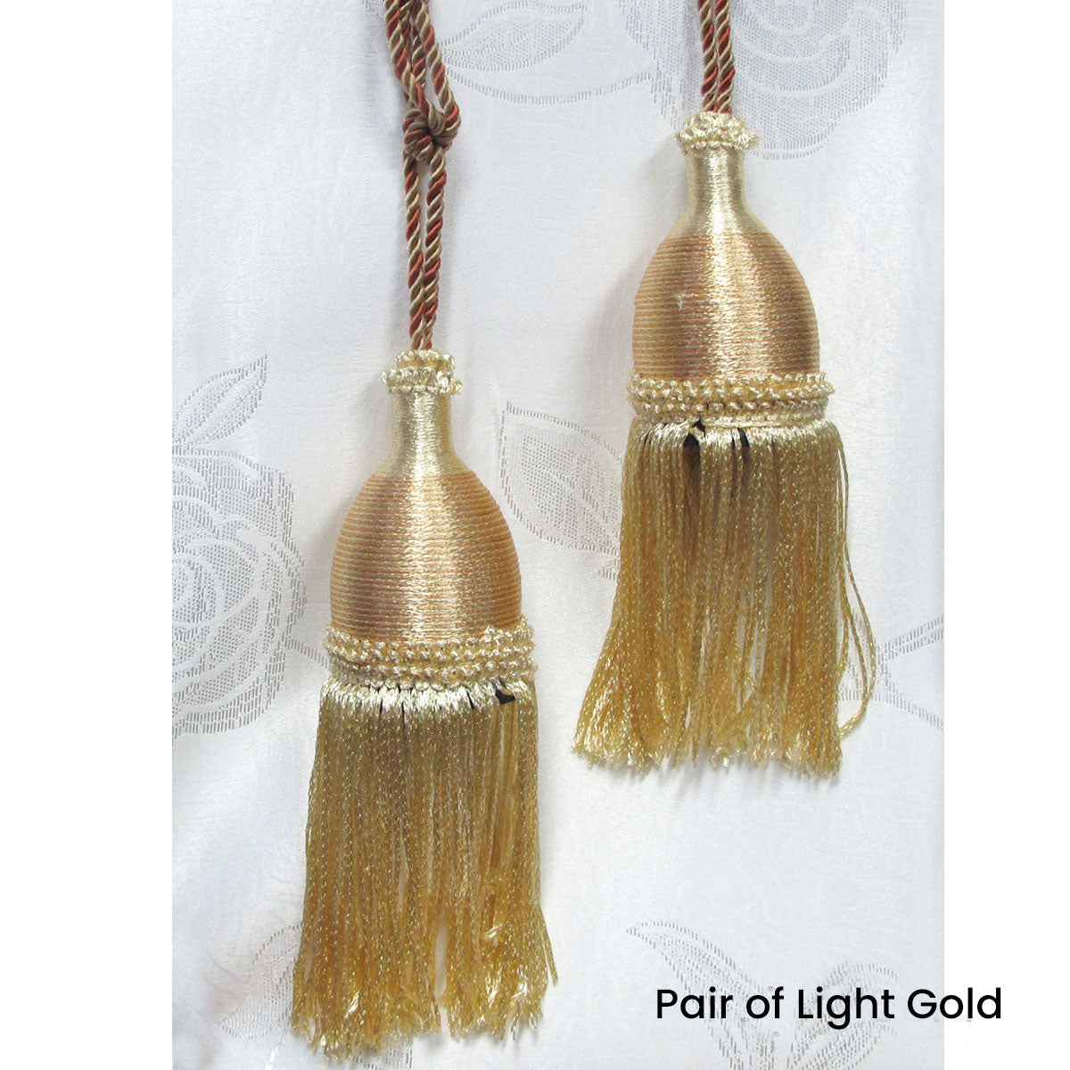 Pair of Curtain Tassel Rope Ties 52cm Light Gold - Jacquard Design - SuperSaverAU - view 1