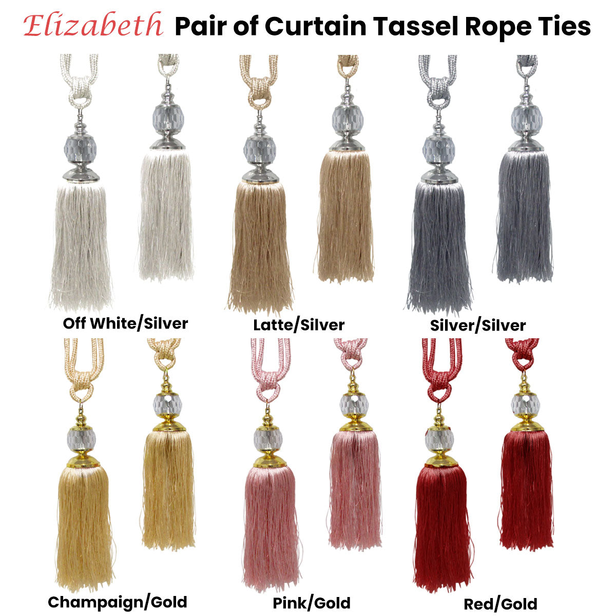 Elizabeth Curtain Tassel Rope Ties Set of 2 in Champagne/Gold