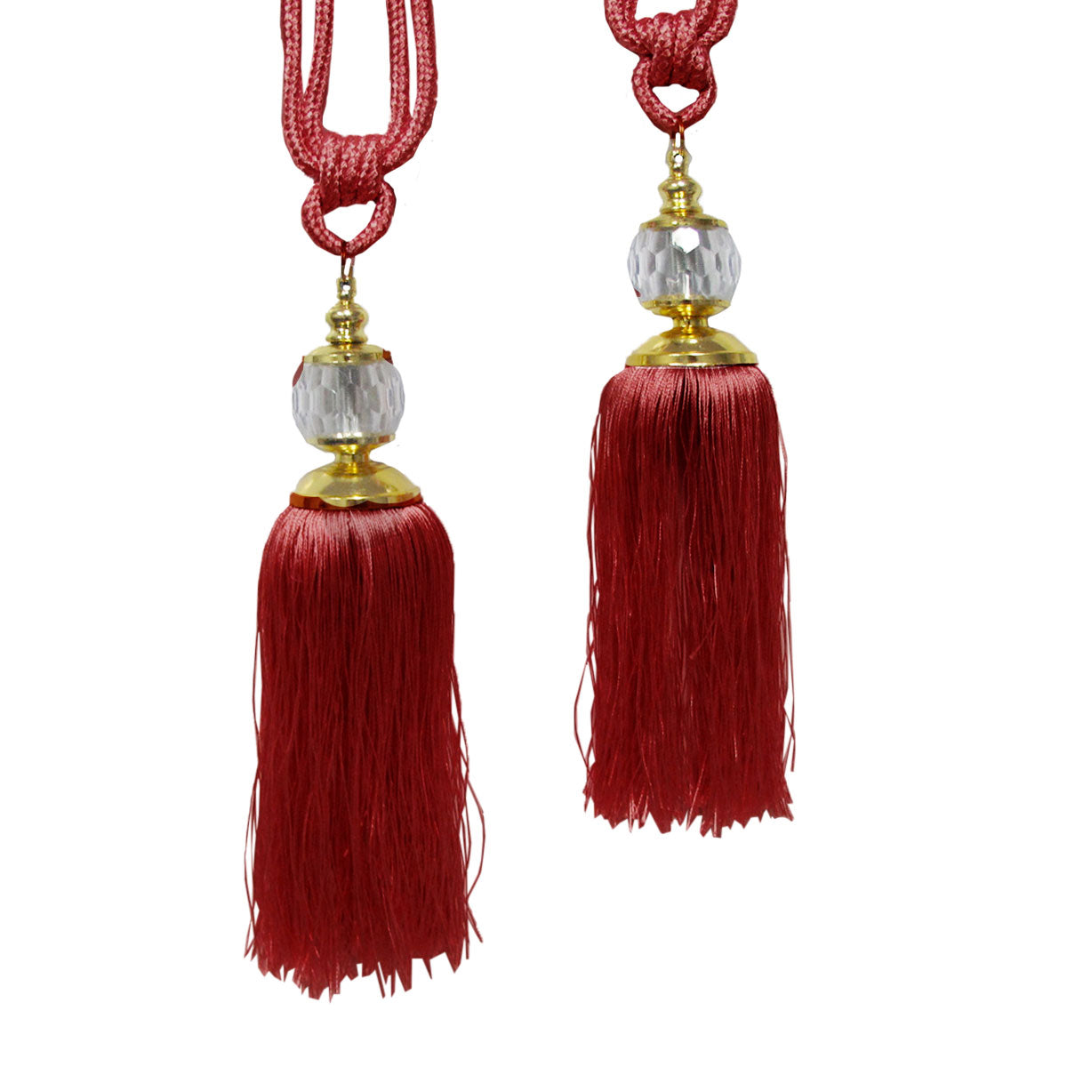 Elizabeth Curtain Tassel Rope Ties Set of 2 in Red/Gold, Polyester