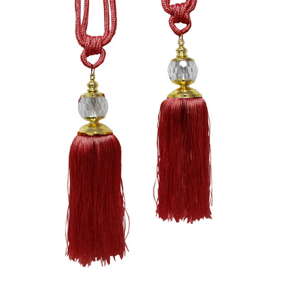 Elizabeth Curtain Tassel Rope Ties Set of 2 in Red/Gold, Polyester