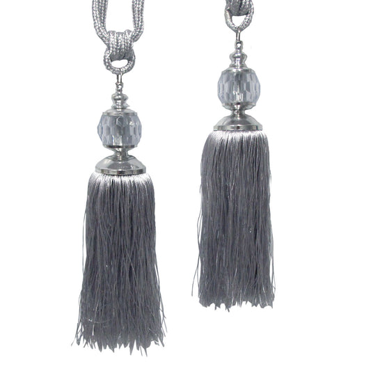 Elizabeth Curtain Tassel Rope Ties - Silver, Set of 2, Decorative Design
