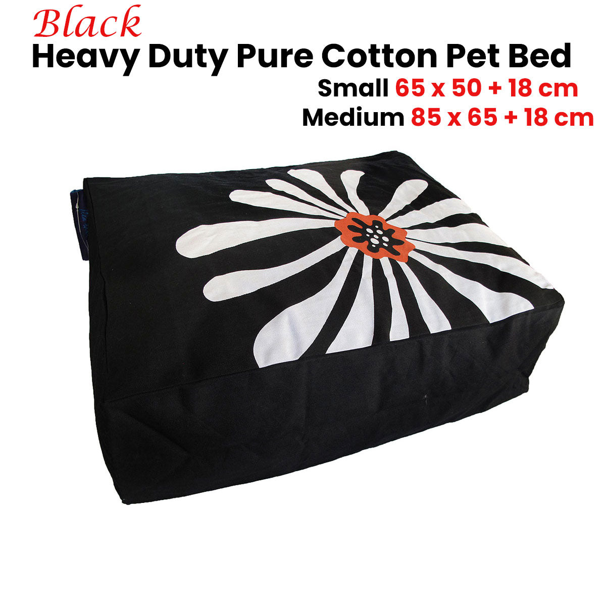 Heavy Duty Pure Cotton Pet Dog Bed Cover Small Black Floral Design