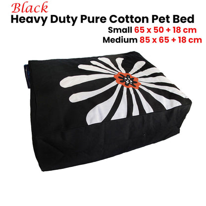 Heavy Duty Pure Cotton Pet Dog Bed Cover Small Black Floral Design