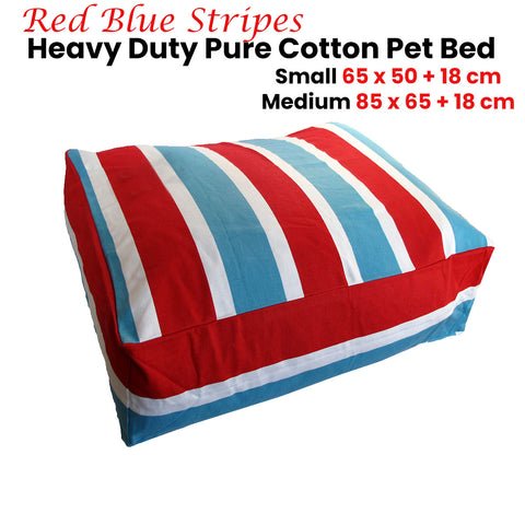 Heavy Duty Pure Cotton Pet Dog Bed Cover Small Blue Red Stripes - SuperSaverAU - view 2