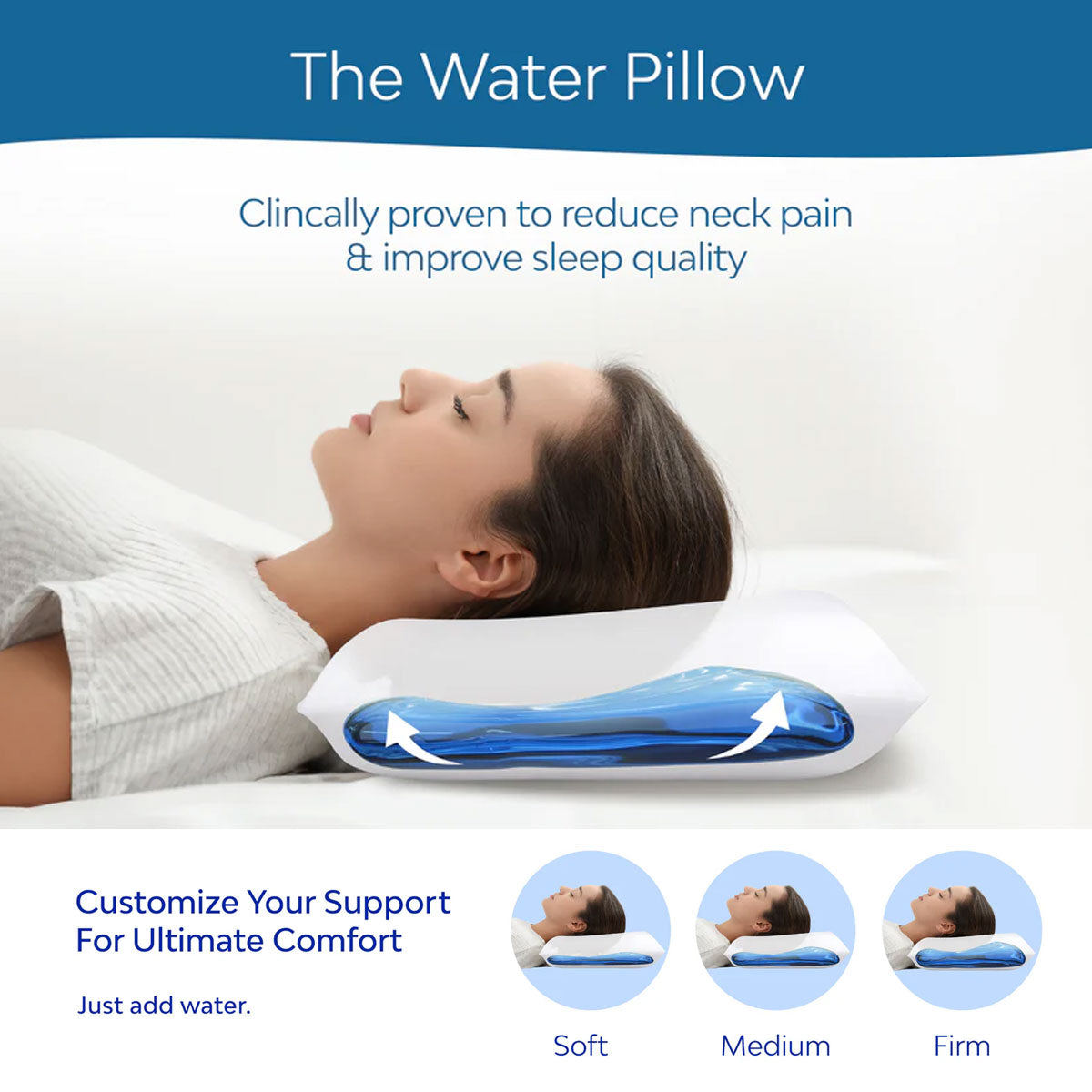 Mediflow Elite Premium Fibre Water Pillow with Adjustable Support - 50 x 70cm
