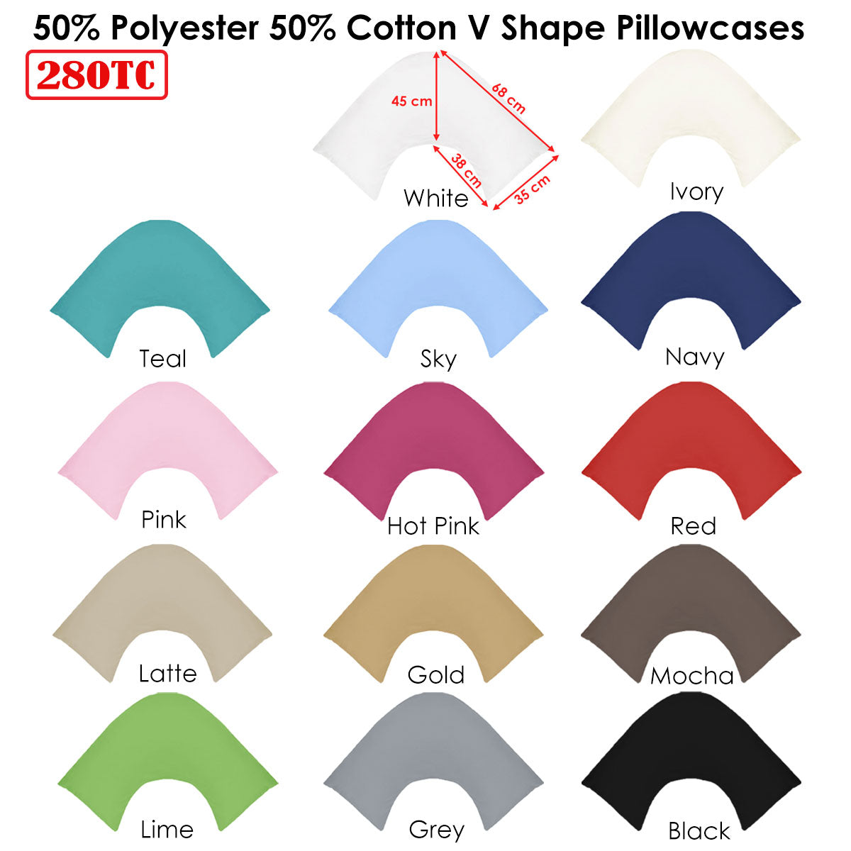 280TC Polyester Cotton V Shape Pillowcase Grey - Solid Colour Design, Machine Washable - SuperSaverAU - view 2