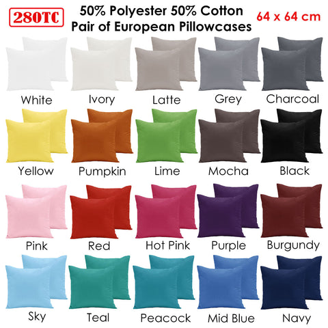 280TC Polyester Cotton European Pillowcases Grey - 64 x 64 cm, Solid Colour Design - SuperSaverAU - view 1