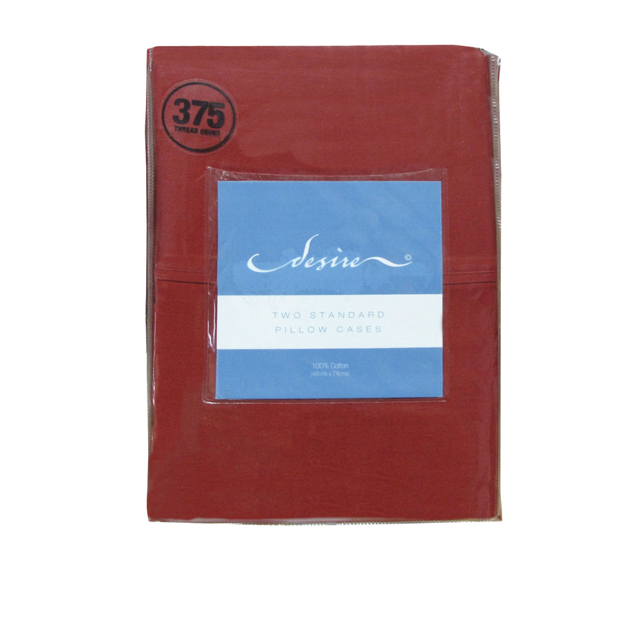 100% Cotton Standard Pillowcases 375TC Burgundy - 2 Pack, Solid Colour Tone - SuperSaverAU - view 1