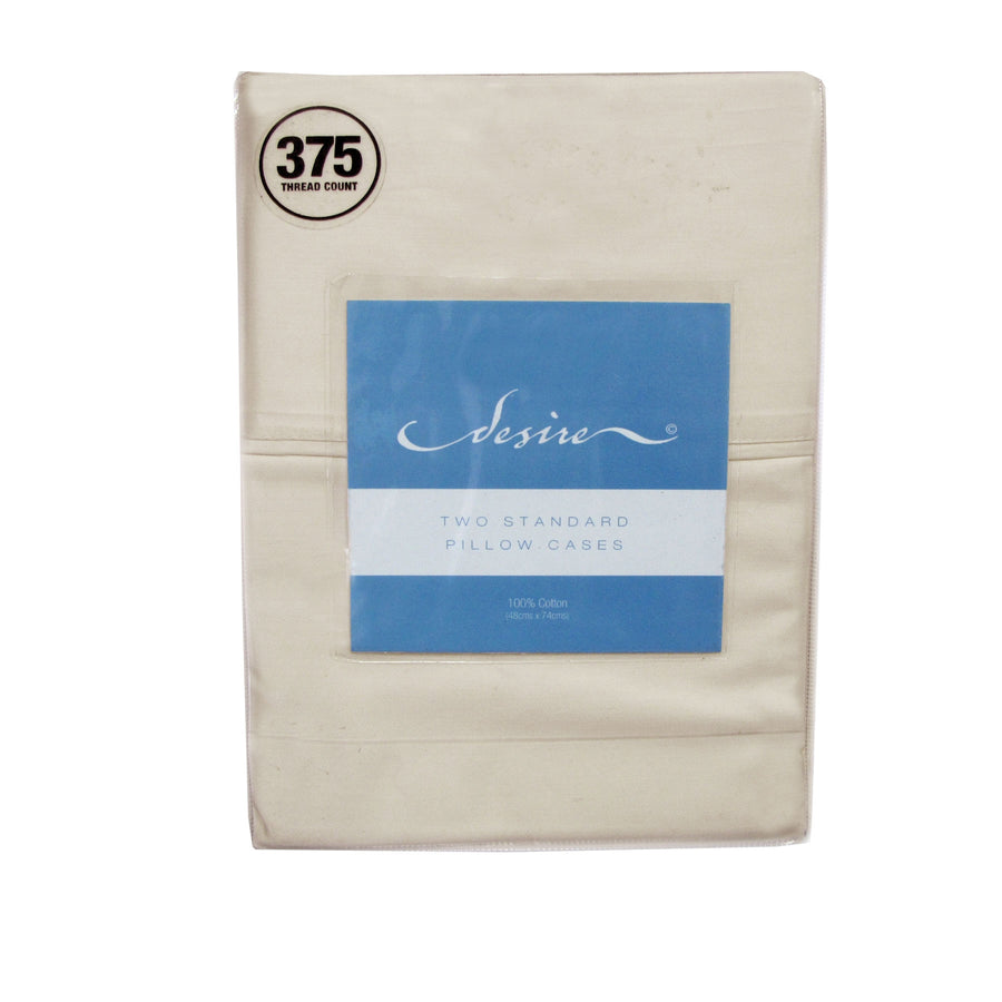 Ecru 100% Cotton Standard Pillowcases 375TC - 2 Pack, Solid Colour Tone - SuperSaverAU - view 1