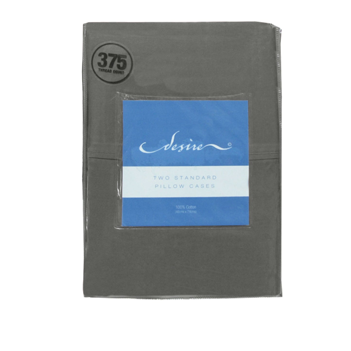 100% Cotton Standard Pillowcases 375TC Grey - Set of 2, Solid Colour Tone
