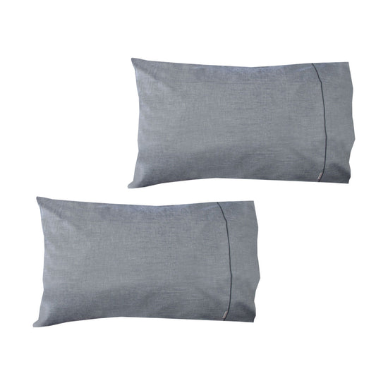 Chambray Charcoal Cotton Standard Pillowcases 48 x 73 cm - 100% Cotton, Solid Colour Design