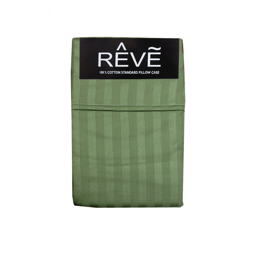 Reve 100% Cotton Standard Pillowcases 48 x 74 cm Narrow Stripe Olive - SuperSaverAU - view 1