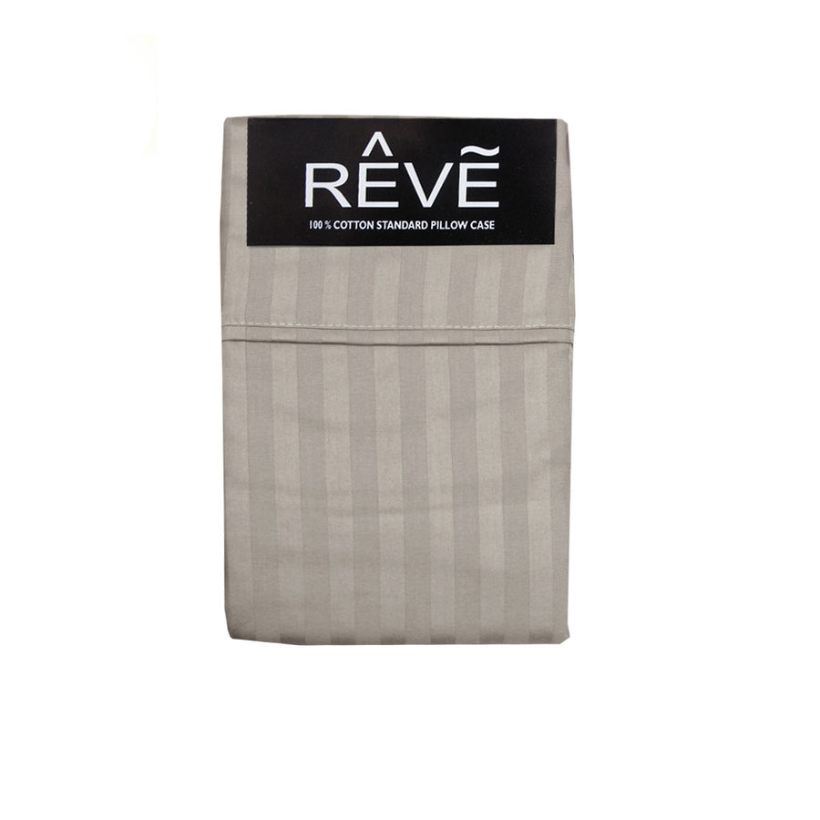 Reve 100% Cotton Standard Pillowcases 48 x 74 cm Narrow Stripe Taupe - 2 Pack - SuperSaverAU - view 1