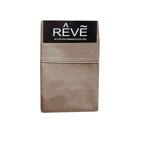 Reve 100% Cotton Standard Pillowcases 48 x 74 cm Solid Mocha - Luxurious Design - SuperSaverAU - view 1