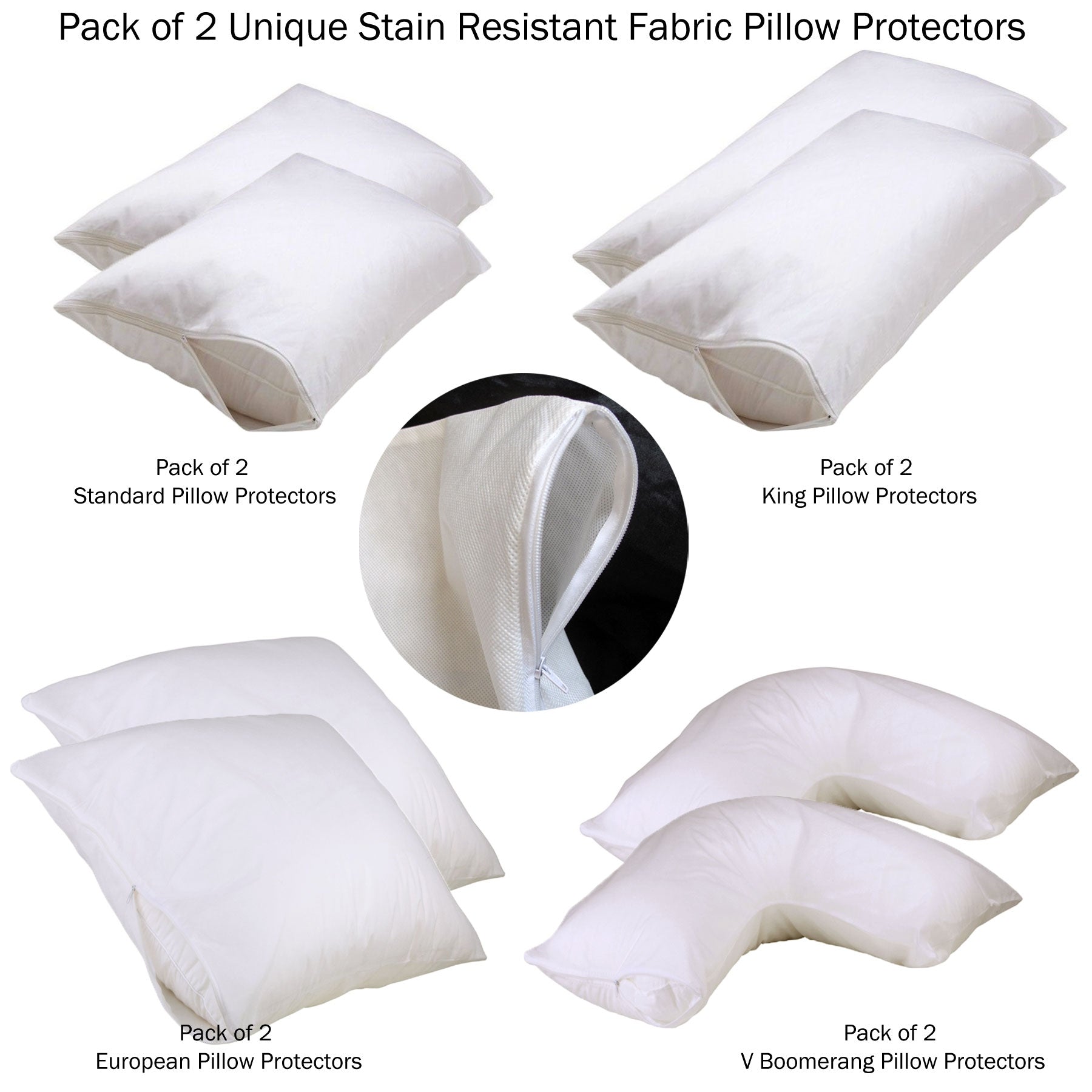 Unique Stain Resistant Fabric Pillow Protectors Set of 2 King - Zip Closure, Machine Washable - SuperSaverAU - view 2