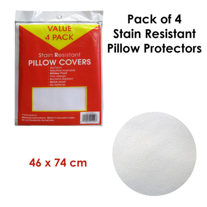 Pack of 4 Stain Resistant Pillow Protectors 46 x 74 cm - Mildew Proof, Bacteria Resistant