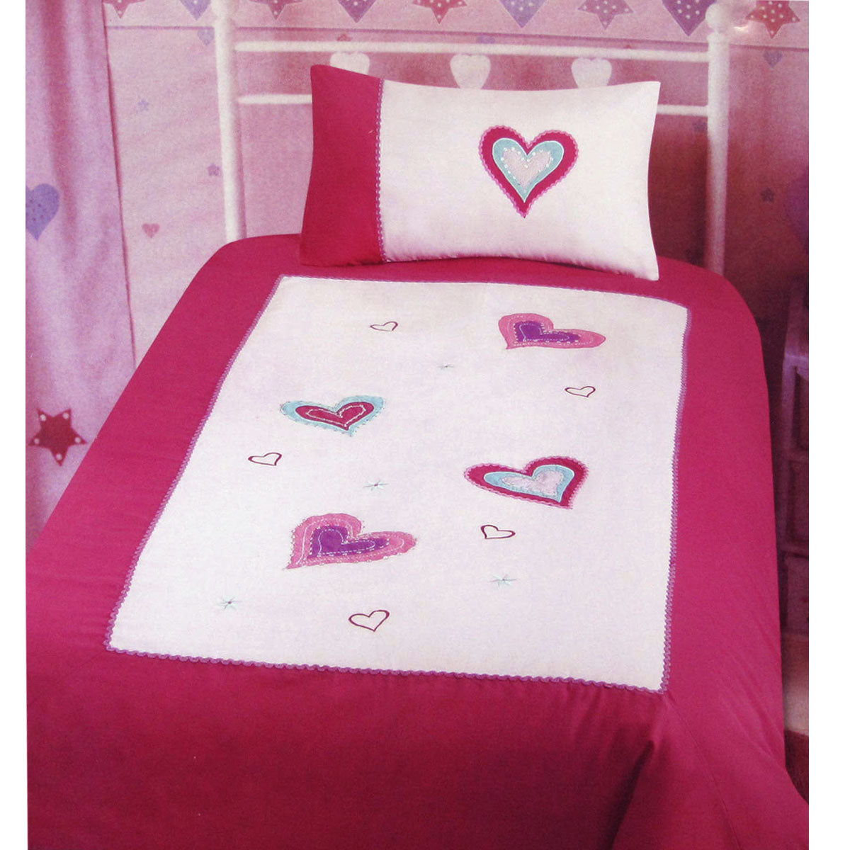 Amia Hearts Embroidered Quilt Cover Set Single - 140 x 210 cm, Soft Polyester Cotton - SuperSaverAU - view 1