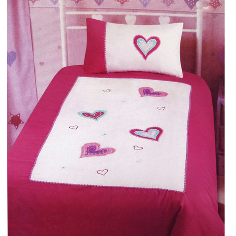 Amia Hearts Embroidered Quilt Cover Set Single - 140 x 210 cm, Soft Polyester Cotton - SuperSaverAU - view 1