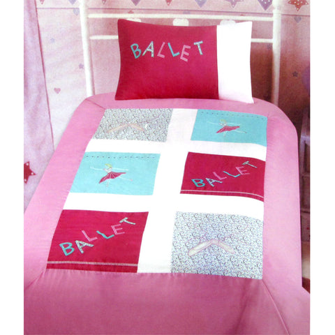 Ballerina Embroidered Quilt Cover Set Single 140x210 cm - Aqua, Pink, Green - SuperSaverAU - view 1