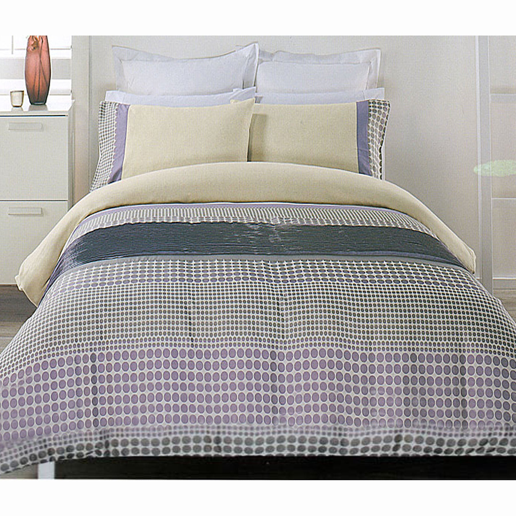 Brie Lilac Grey Quilt Cover Set KING - Circular Jacquard, Pictucking Detail - SuperSaverAU - view 1