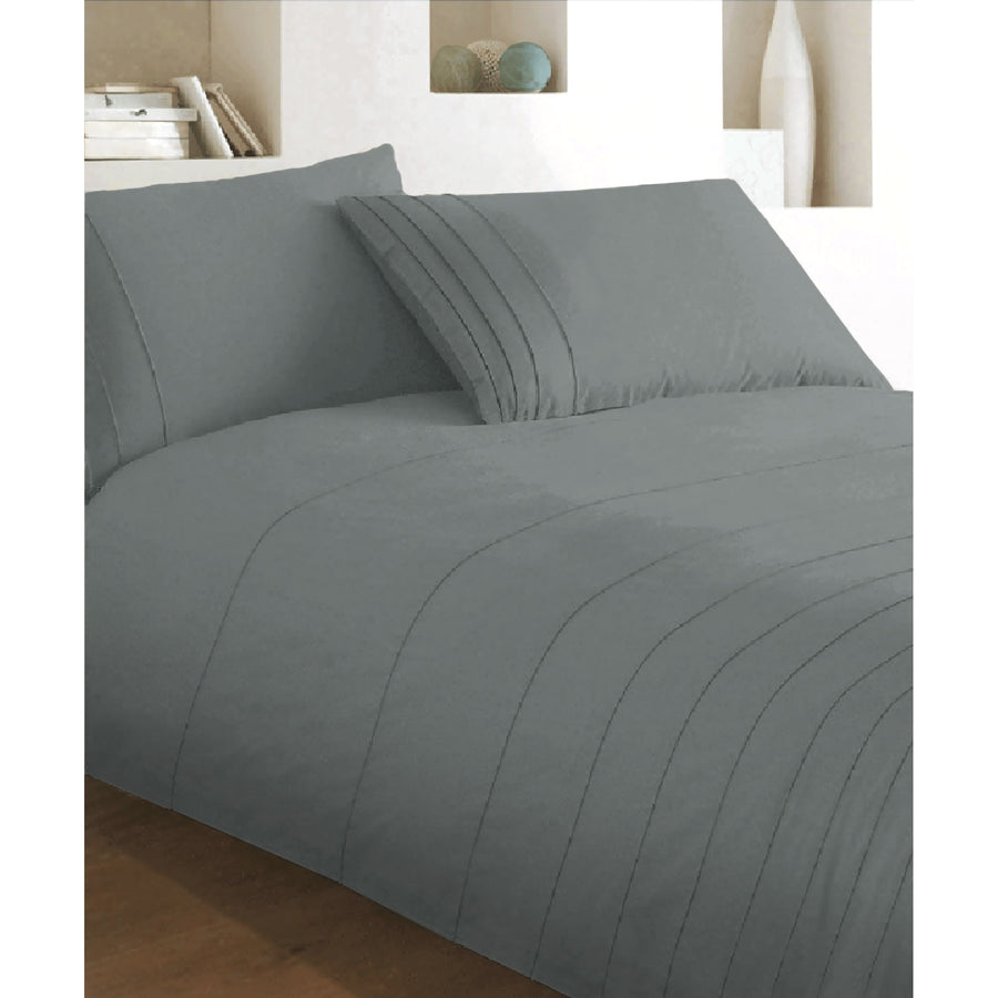 Brooklyn 100% Cotton Quilt Cover Set Charcoal 240x210 cm with Pintucking Design - SuperSaverAU - view 1