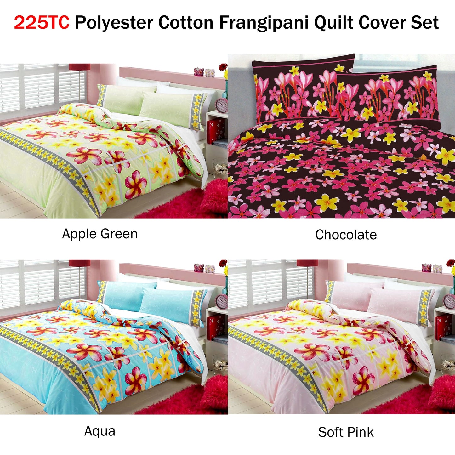 Frangipani Quilt Cover Set Single - Floral Print, 225TC Polyester Cotton, Aqua