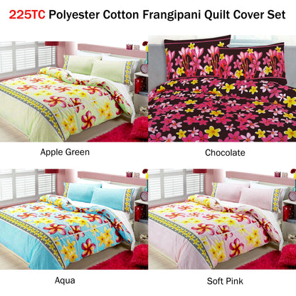 Frangipani Quilt Cover Set Single - Floral Print, 225TC Polyester Cotton, Aqua