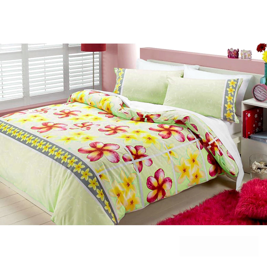 Floating Frangipani Quilt Cover Set Single - 225TC Polyester Cotton, Floral Design - SuperSaverAU - view 1