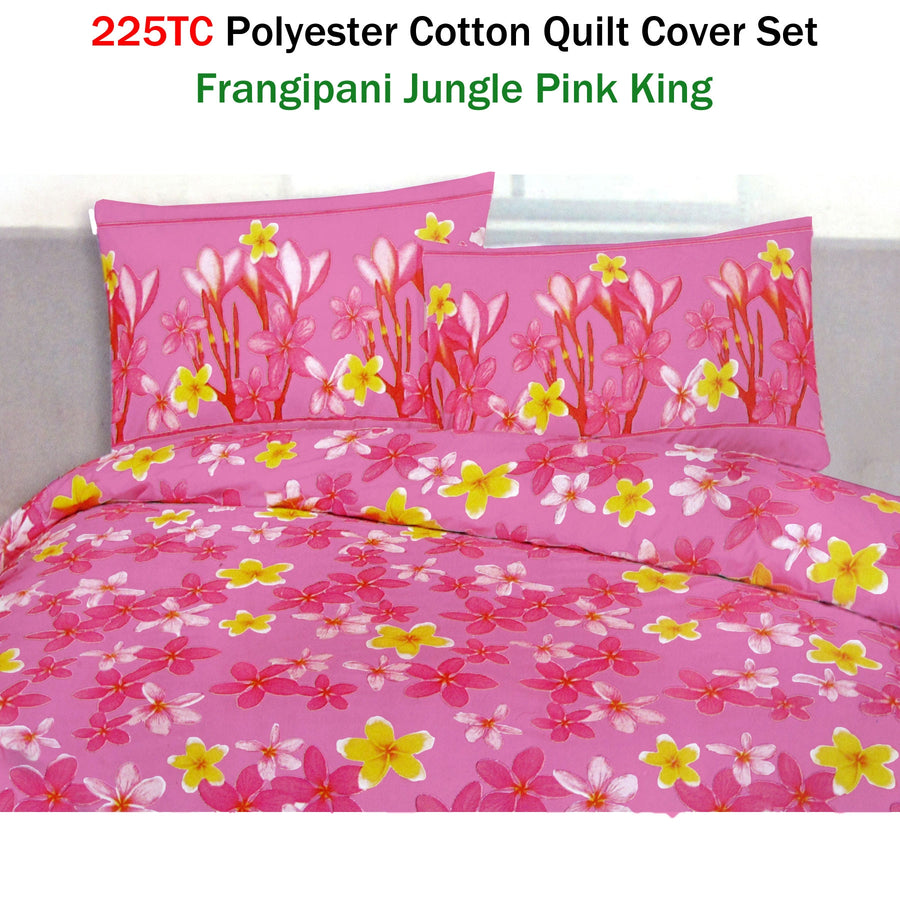 Frangipani Jungle Pink Quilt Cover Set King - 225TC Floral Print Design - SuperSaverAU - view 1