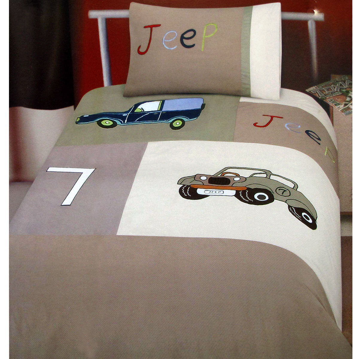 Jeep Classics Embroidered Quilt Cover Set Single 140x210 cm, Neutral Tones - SuperSaverAU - view 1