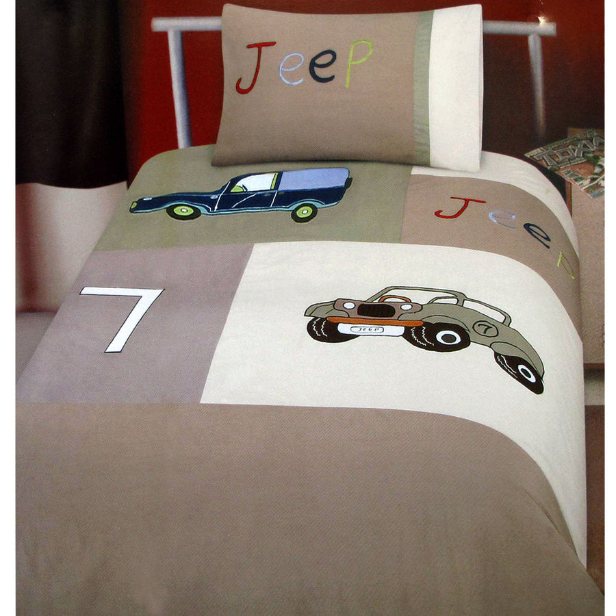 Jeep Classics Embroidered Quilt Cover Set Single 140x210 cm, Neutral Tones - SuperSaverAU - view 1