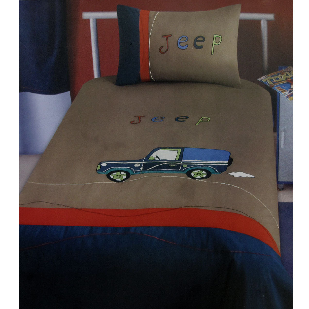 Jeep Wrangler Embroidered Quilt Cover Set Single 140 x 210 cm with Pillowcase - SuperSaverAU - view 1