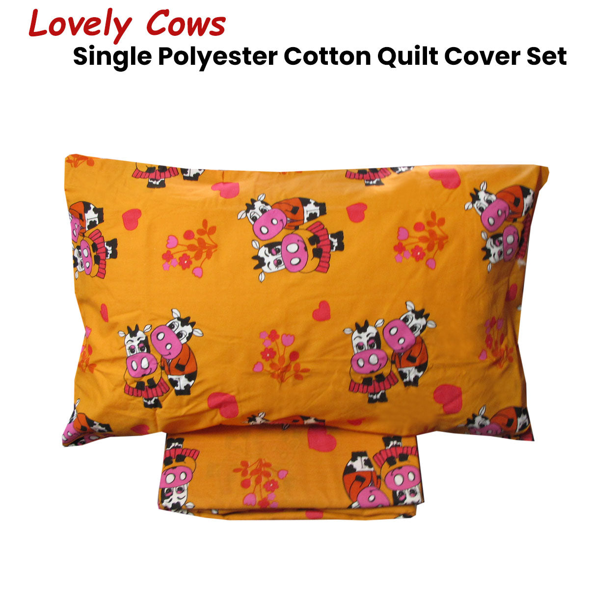 Lovely Cows Quilt Cover Set Single 140 x 210 cm Polyester Cotton, Machine Washable - SuperSaverAU - view 1