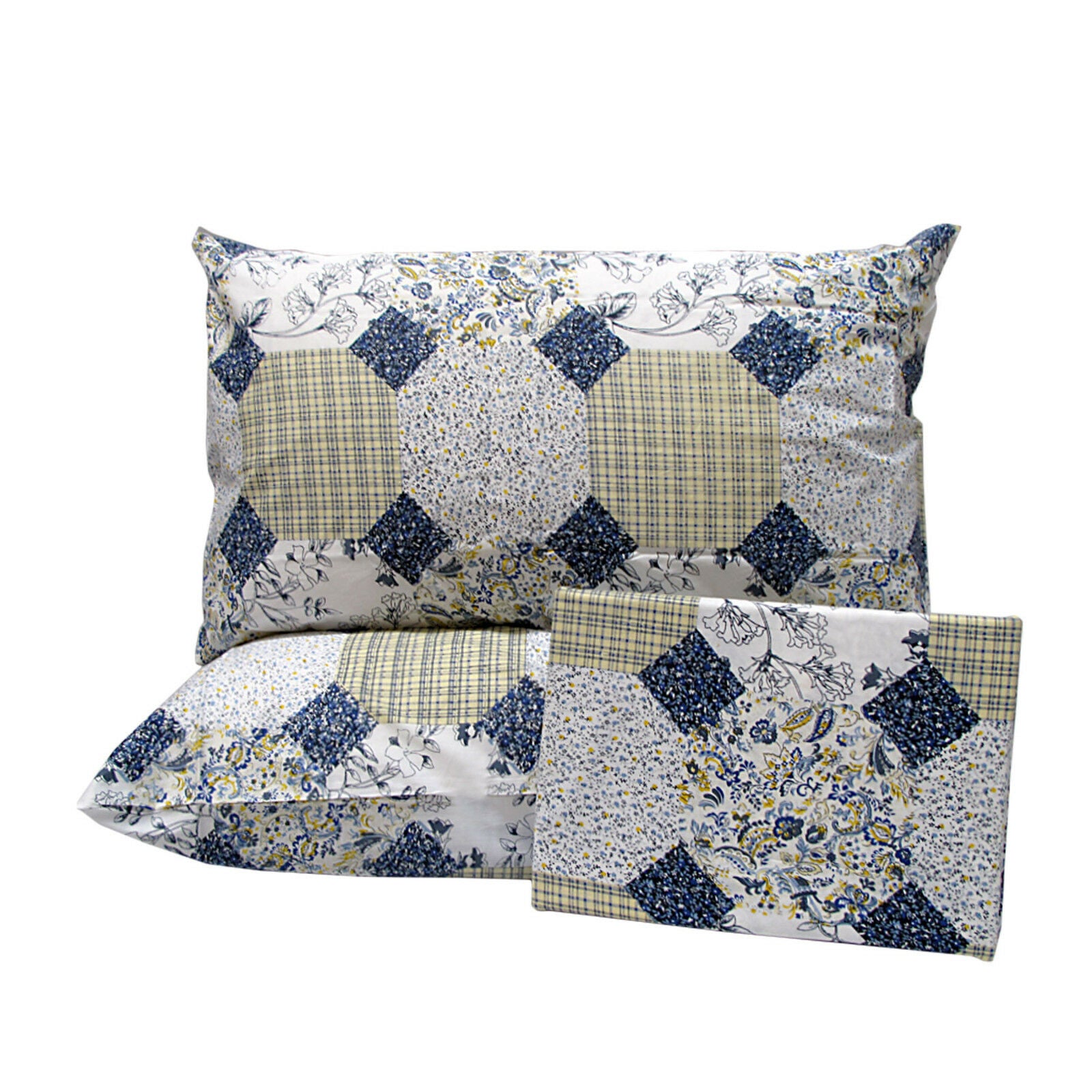 Serena 100% Cotton Quilt Cover Set - Double, Geometric/Damask Print, Blue/Yellow - SuperSaverAU - view 1