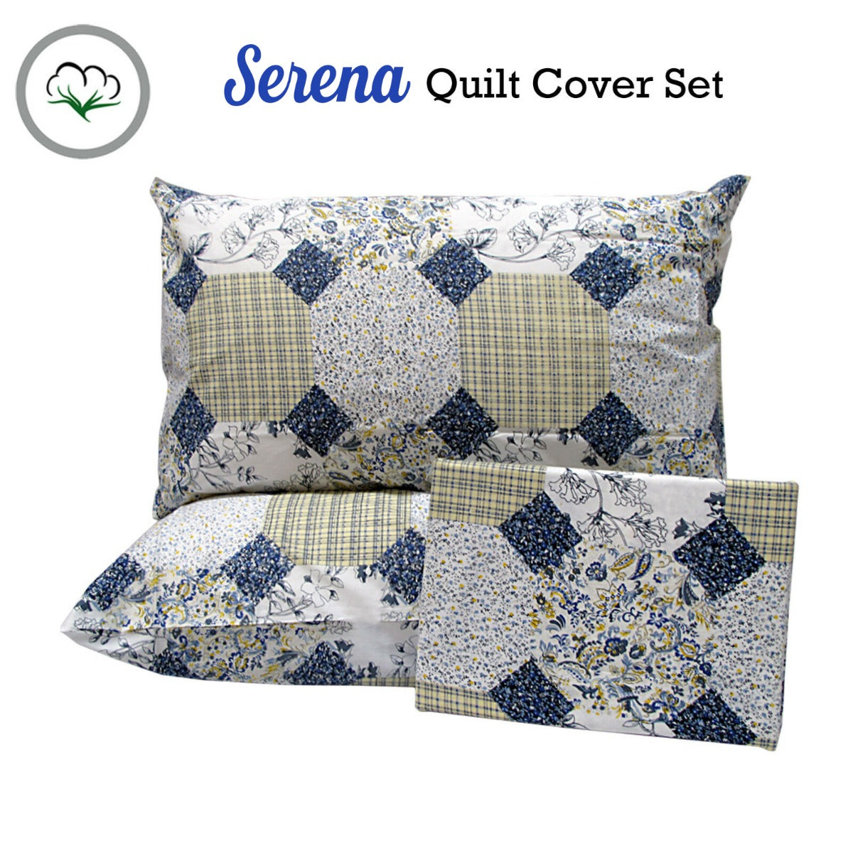 Serena 100% Cotton Quilt Cover Set Queen - Geometric/Damask Print Design - SuperSaverAU - view 1