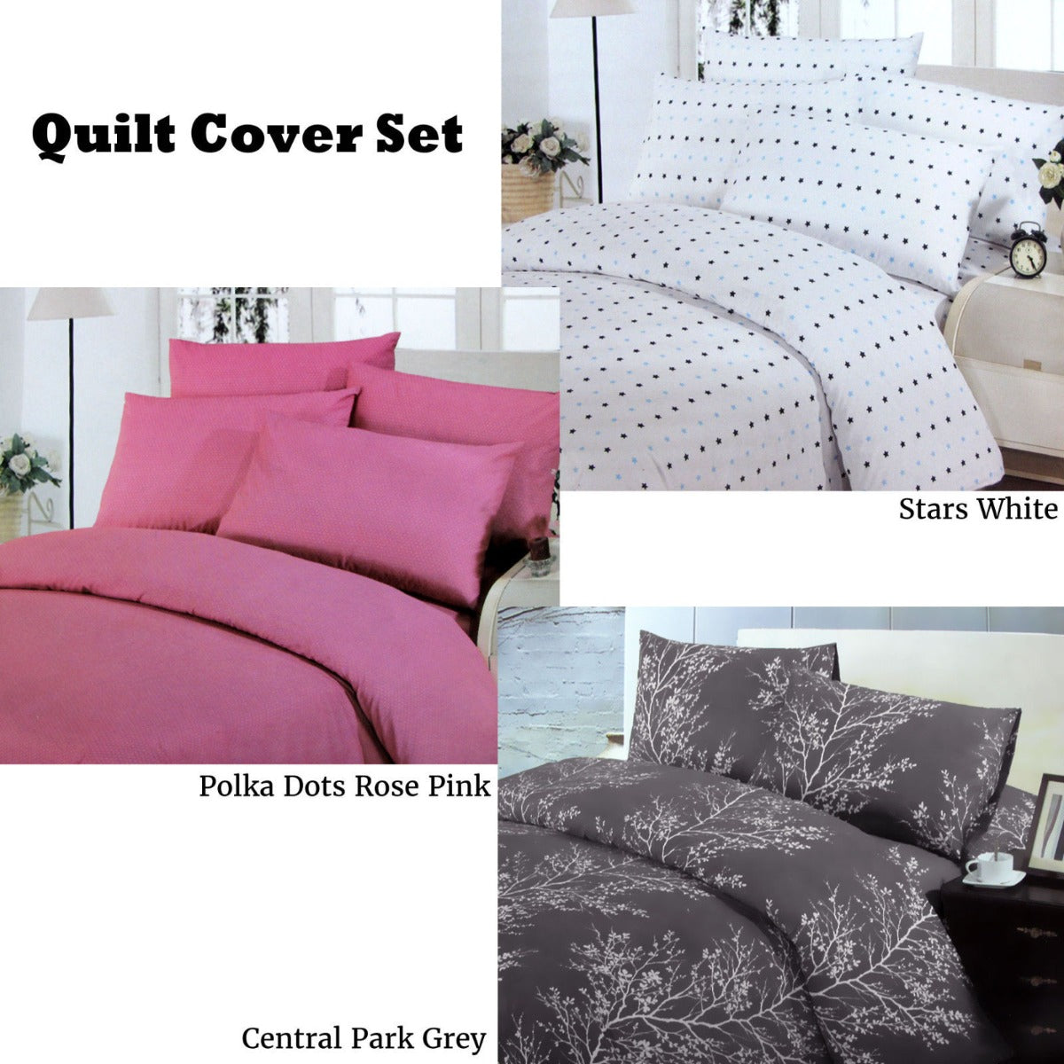 Luna Stars 3 Pce Easy Care Polyester Cotton Quilt Cover Set Double - Polka Dots, Blossom - SuperSaverAU - view 1