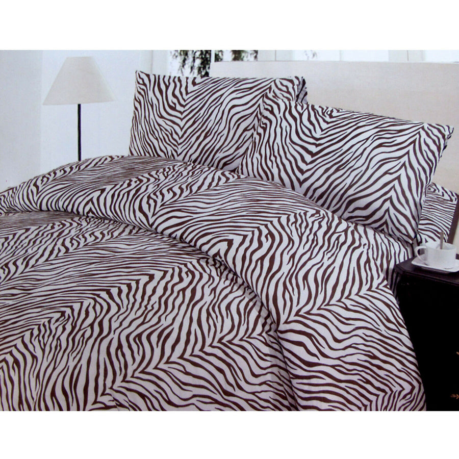 Zebra Chocolate White Quilt Cover Set 3 Pce - 180 x 210 cm Polyester Cotton - SuperSaverAU - view 1