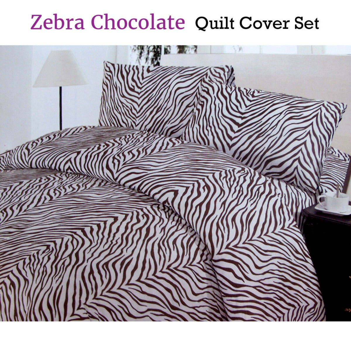 Zebra Chocolate White Quilt Cover Set 3 Pce - 180 x 210 cm Polyester Cotton - SuperSaverAU - view 2
